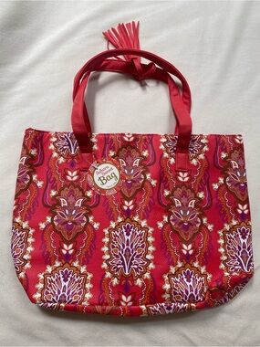 Sahara Sunset Large Tote Floral Beach Bag Faux Leather With Tassel NWT